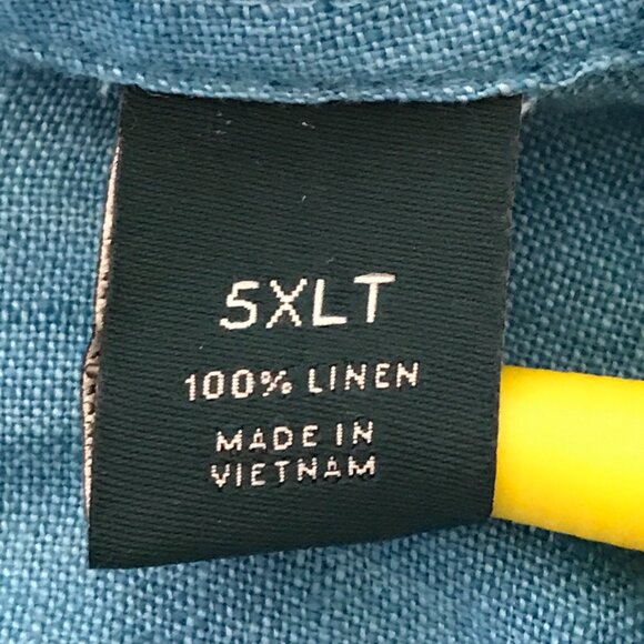 Perry Ellis 100% Linen Shirt Men 5XLT Blue Button Up Short Sleeve Collared 17524 - Picture 4 of 11